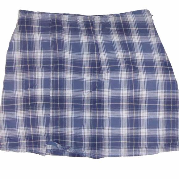 AMERICAN EAGLE MINI SKIRT BLUE PLAID SLIT FRONT SOFT LINED SIDE ZIP M - Picture 1 of 6